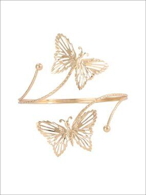 Gold Tone Adjustable Arm Cuff Bracelet Butterfly Flower Boho Beach Jewelry